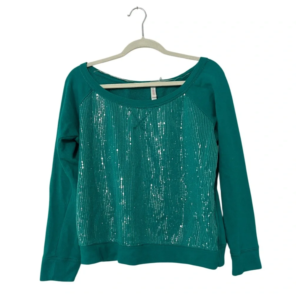 Xhilaration Teal Sequin Top - Picture 1 of 5